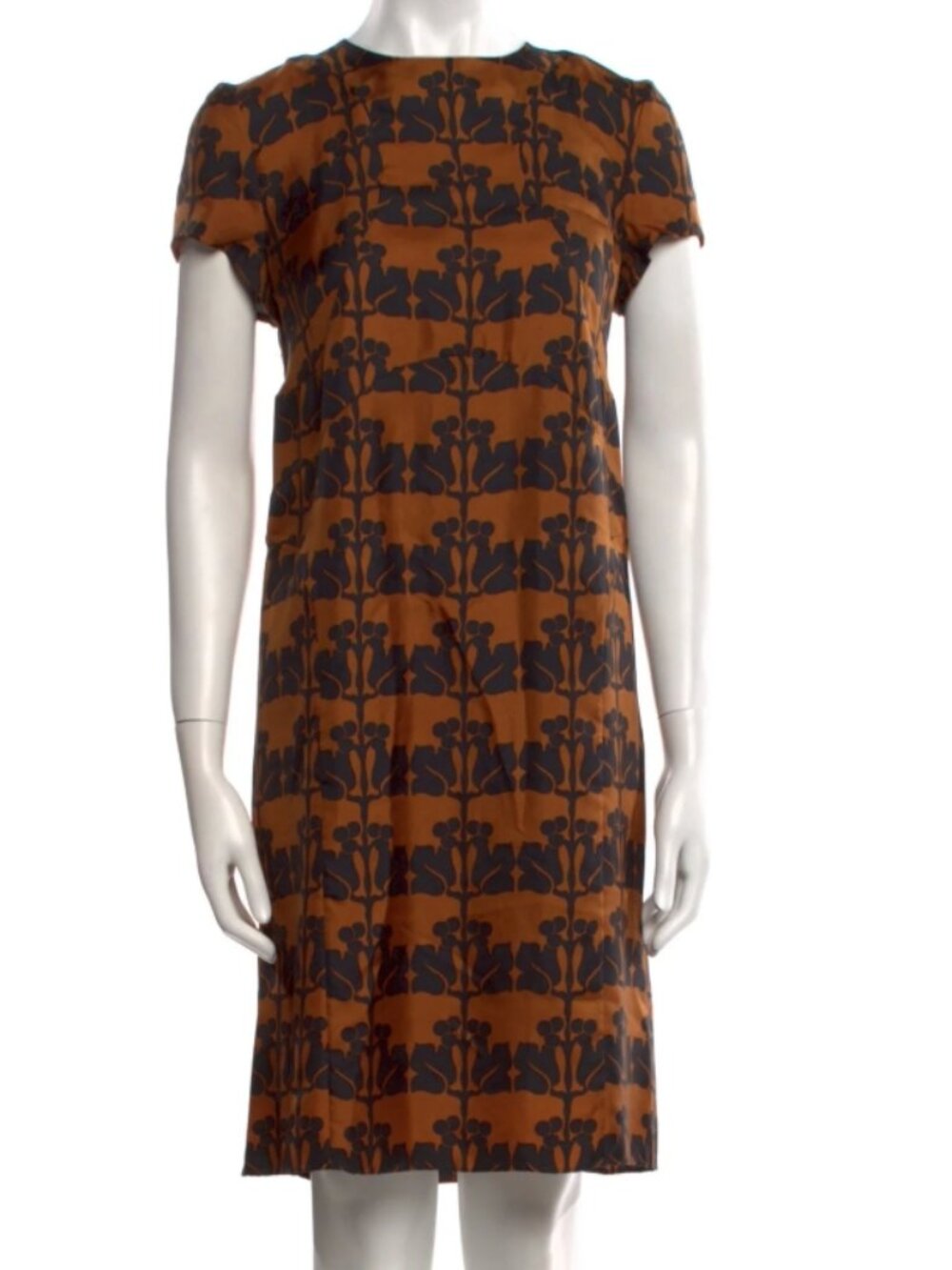 NWOT Marni Mustard Yellow and Black Printed Silk Short Sleeve Shift Dress $875